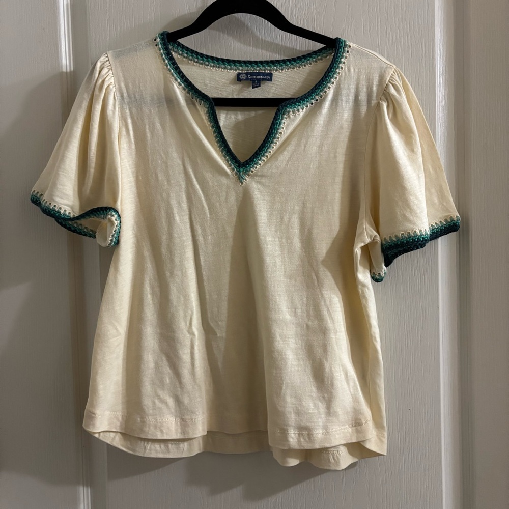 Democracy Cream Top with Teal Accents
